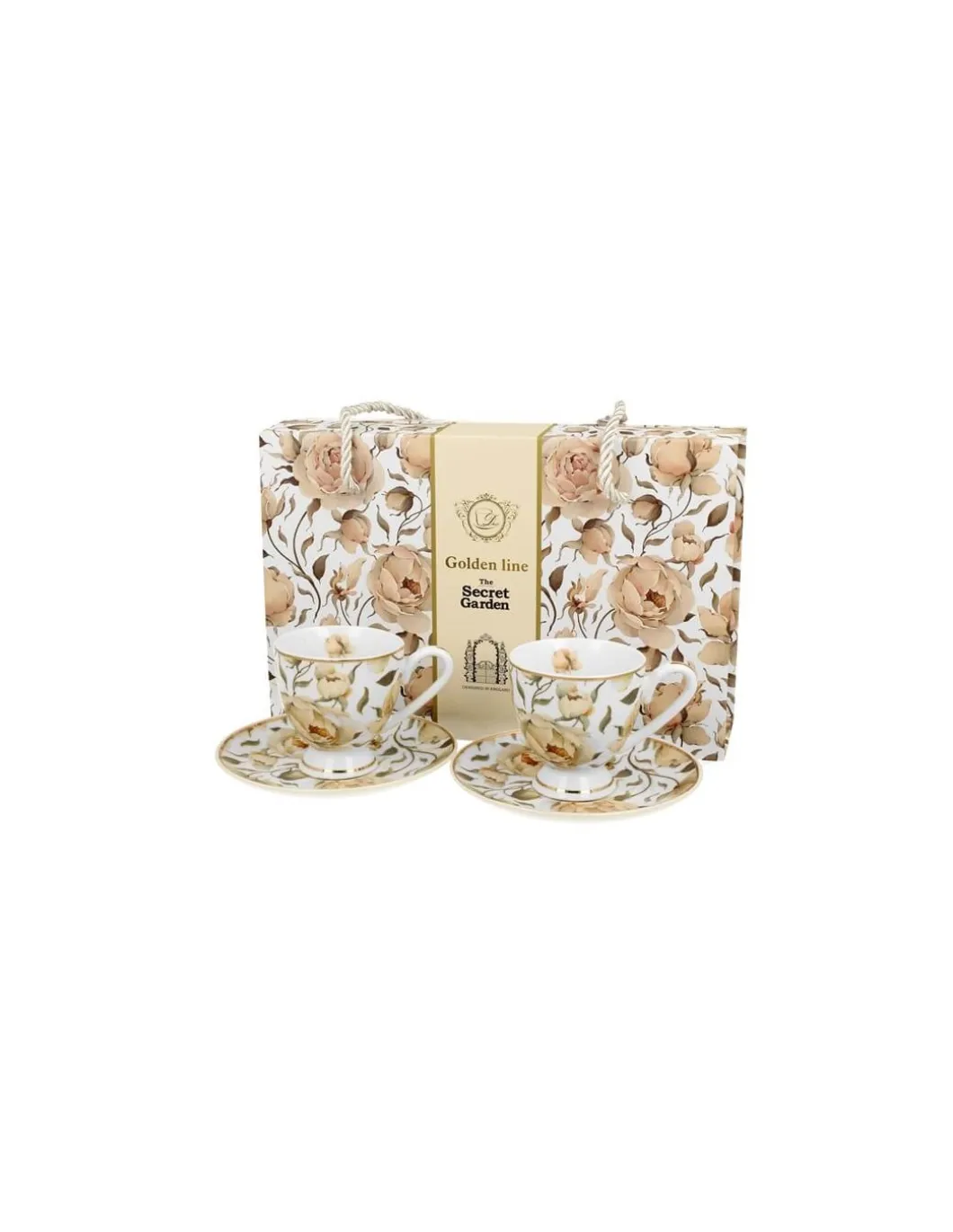Set 2 Tazzine Da Espresso Con Piattini Rose Inglesi Bianche